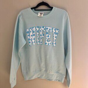 NWT Pacific&Co Wifey Sweatshirt Oversized Small Light Blue Floral Crew Neck Soft